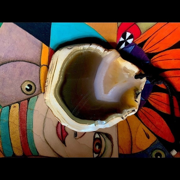 GOLDEN HIEROGLYPHICS in AGATE GEODE NECKLACE- RARE - Picture 3 of 12